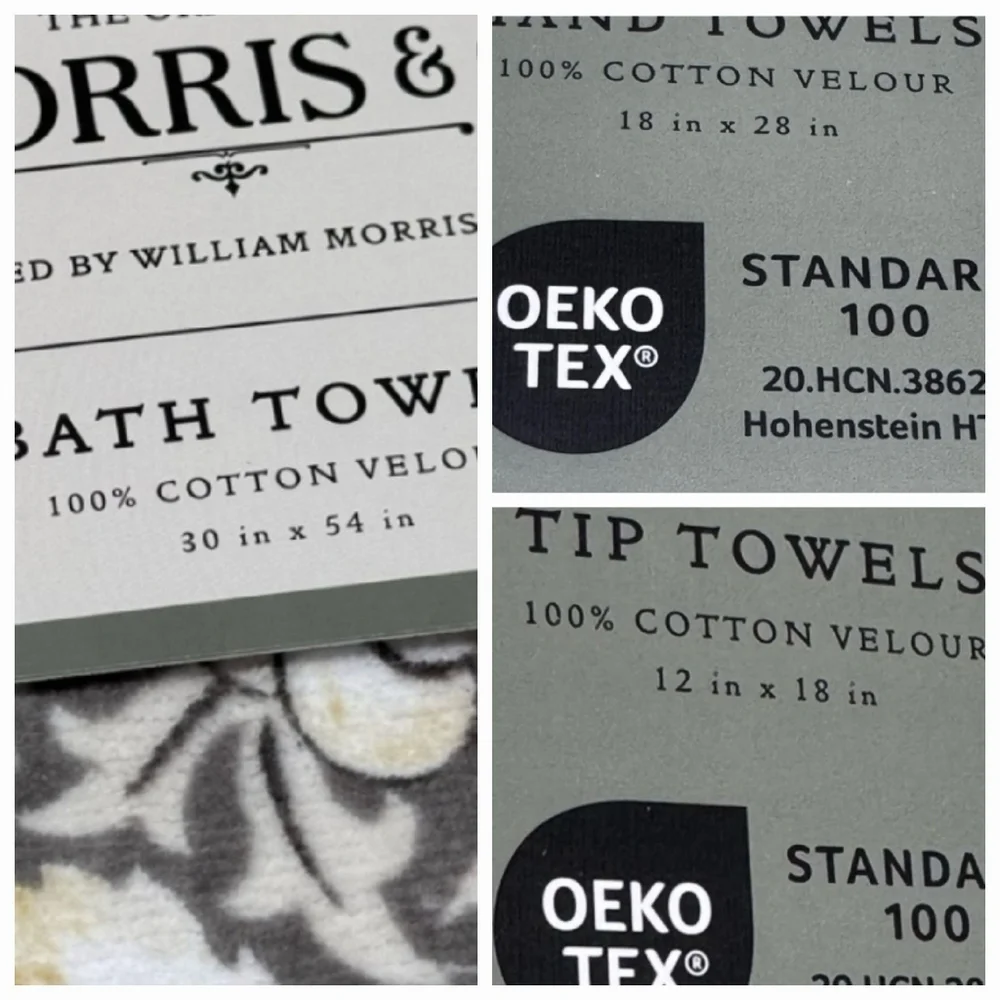 6pc Morris & Co Strawberry Thief Bird & Floral Velour Bath Hand Tip Towel Set
